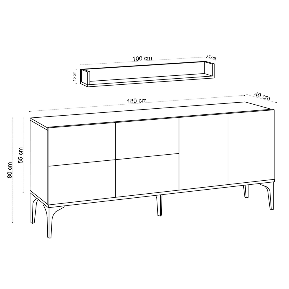 Karter Wooden Sideboard with Wall Shelf in Sapphire Oak