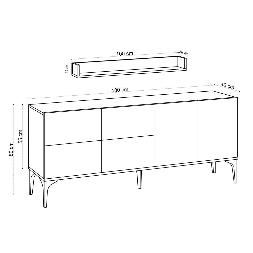Karter Wooden Sideboard with Wall Shelf in Travertine Marble Effect