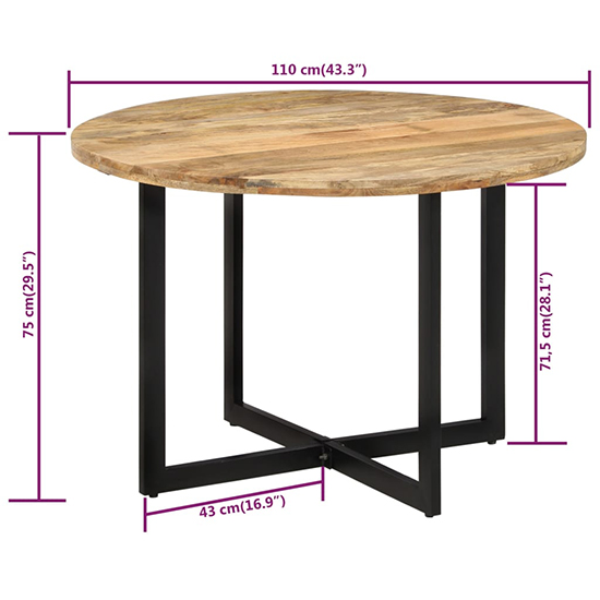 Kasani Round Solid Mango Wood Dining Table In Natural