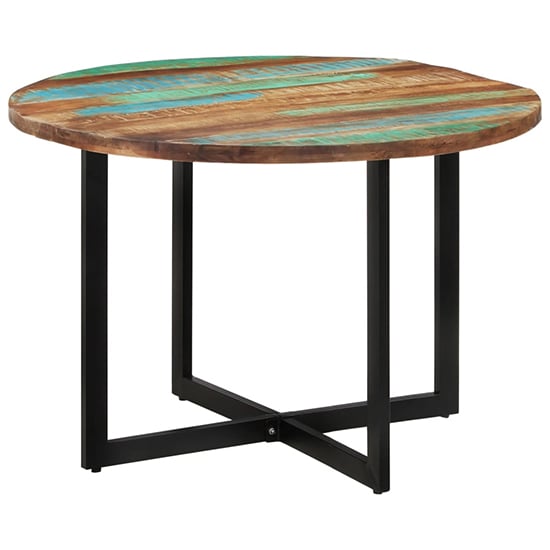 Photo of Kasani round solid reclaimed wood dining table in multi-colour