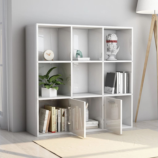 Kasen High Gloss Bookcase With 2 Doors In White_2