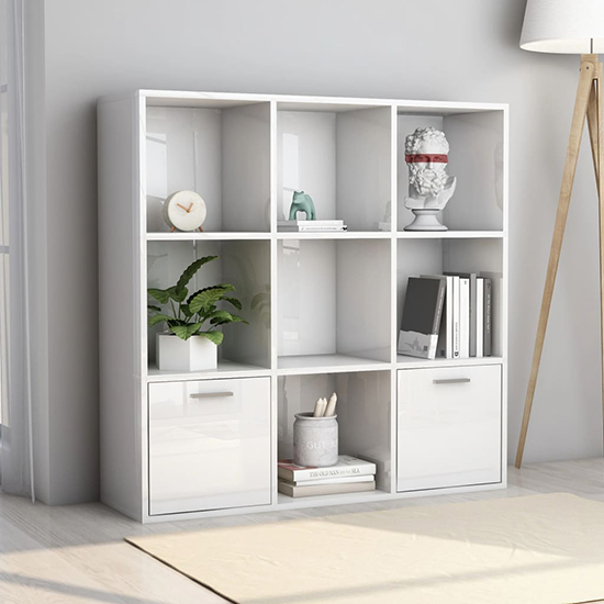 Kasen High Gloss Bookcase With 2 Doors In White Furniture in Fashion