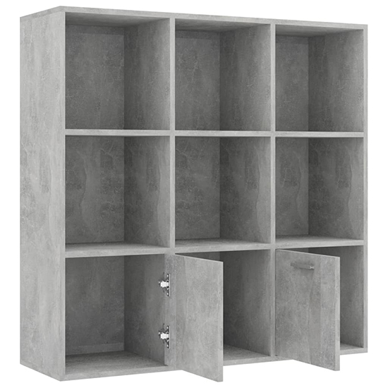 Kasen Wooden Bookcase With 2 Doors In Concrete Effect
