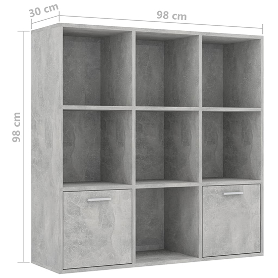 Kasen Wooden Bookcase With 2 Doors In Concrete Effect