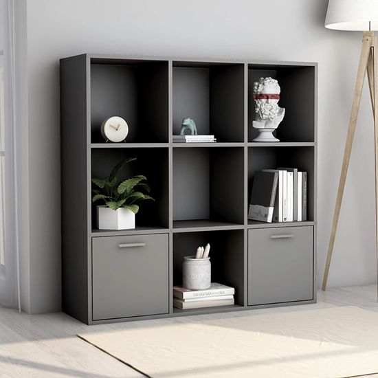 Kasen Wooden Bookcase With 2 Doors In Grey
