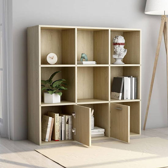 Kasen Wooden Bookcase With 2 Doors In Sonoma Oak