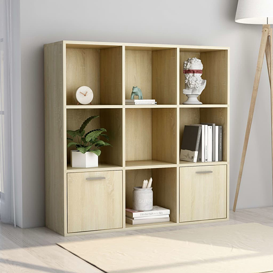 kasen wooden bookcase with 2 doors in sonoma oak