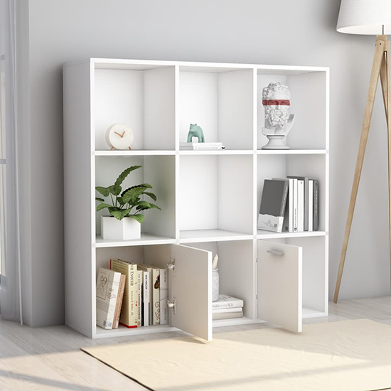 Kasen Wooden Bookcase With 2 Doors In White