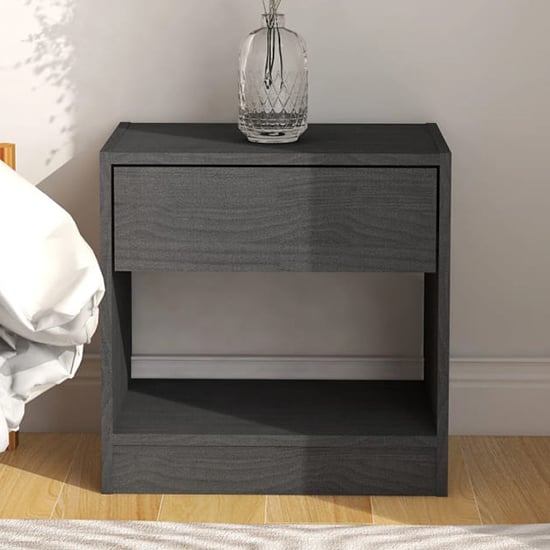 Photo of Kasia pinewood bedside cabinet with 1 drawer in grey