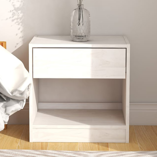 Kasia Pinewood Bedside With 1 Drawer In White Furniture in