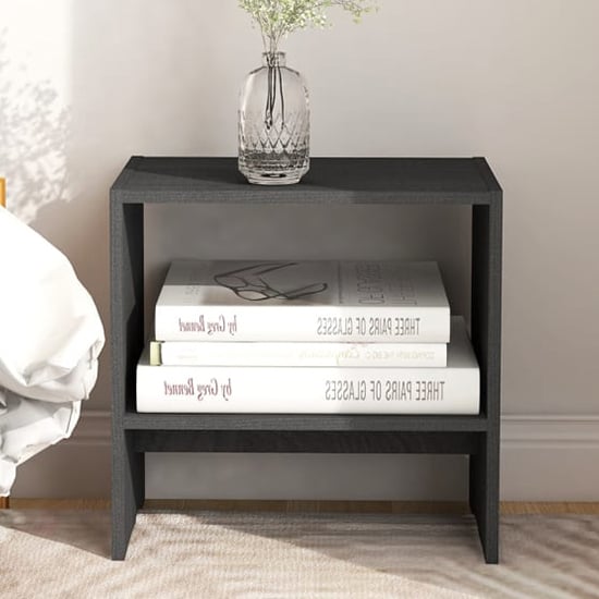 Photo of Kasia pinewood bedside cabinet with undershelf in grey