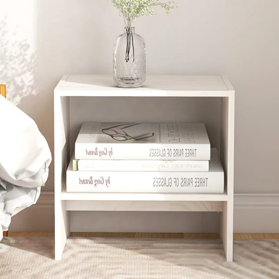 Read more about Kasia pinewood bedside cabinet with undershelf in white