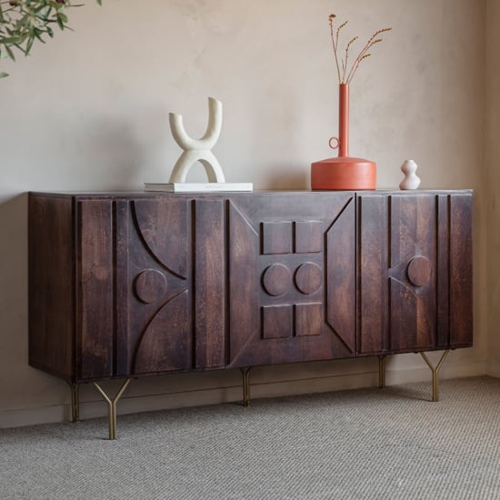 Product photograph of Kaskaskia Mango Wood Sideboard With 3 Doors In Brown from Furniture in Fashion