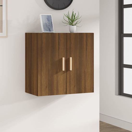 Photo of Kason wooden wall storage cabinet with 2 doors in brown oak