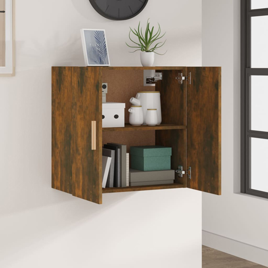 Kason Wooden Wall Storage Cabinet With 2 Doors In Smoked Oak