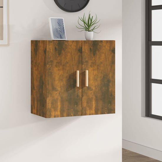 Photo of Kason wooden wall storage cabinet with 2 doors in smoked oak