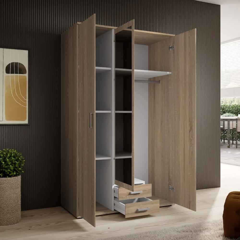 Kasper Wooden Wardrobe With 2 Doors 2 Drawers - Oak Sonoma