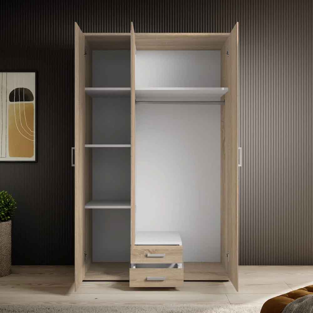 Kasper Wooden Wardrobe With 2 Doors 2 Drawers - Oak Sonoma