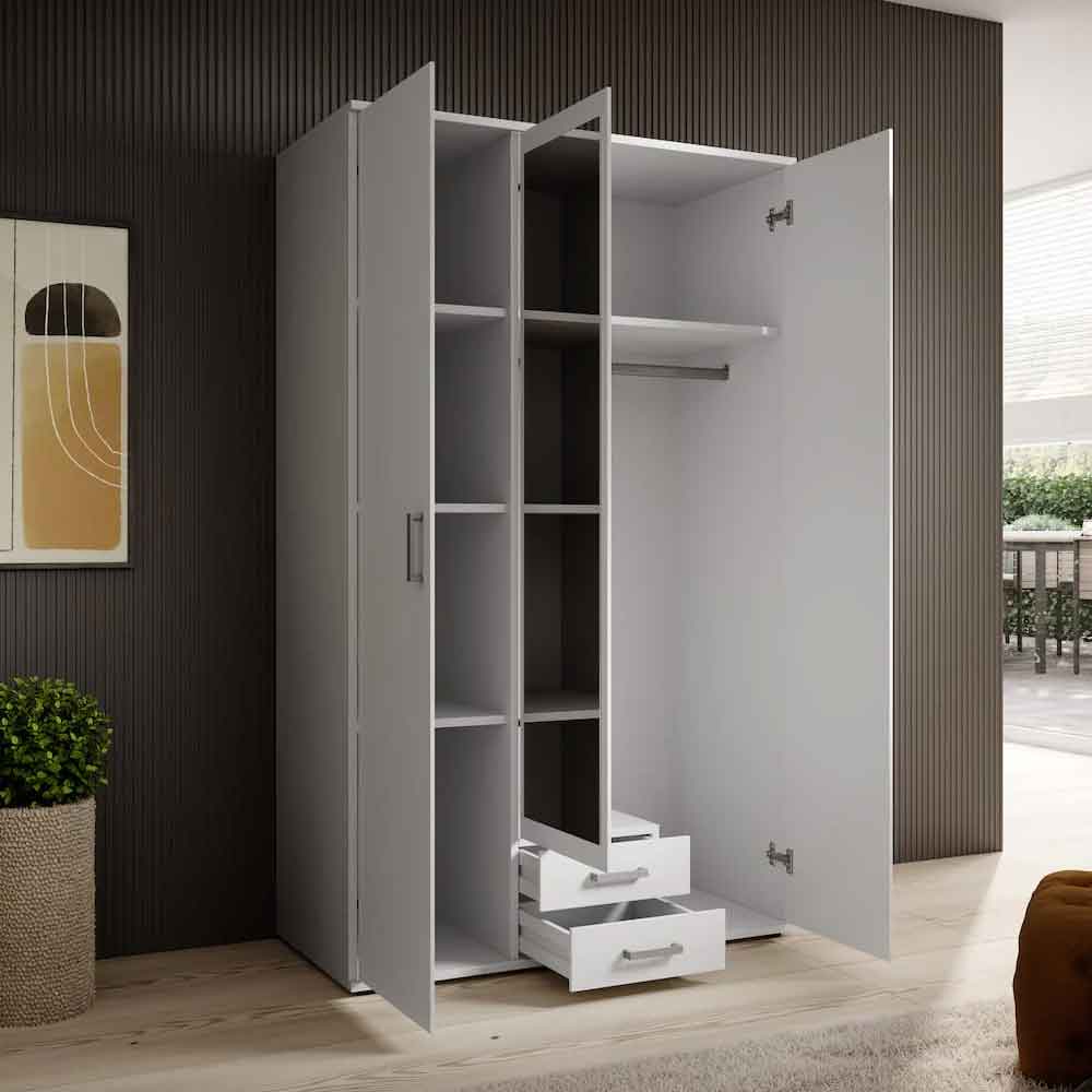 Kasper Wooden Wardrobe With 2 Doors 2 Drawers - White