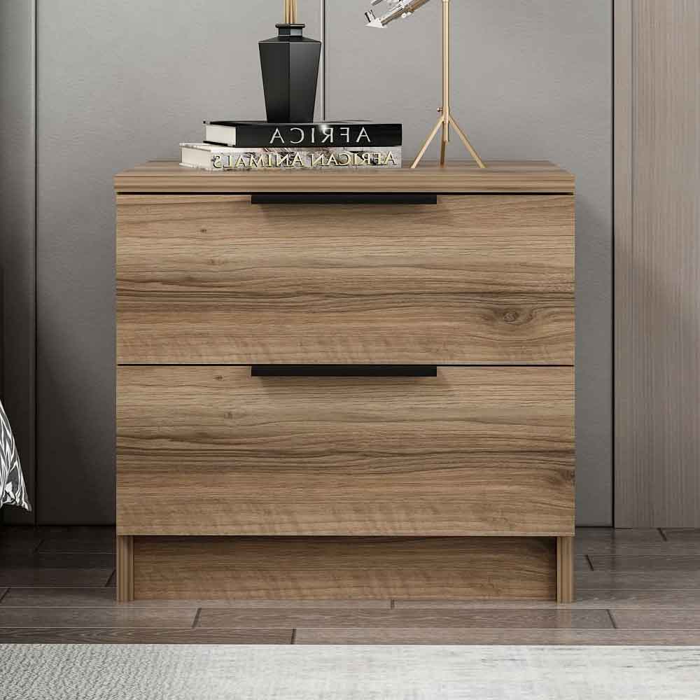 Kaspian Wooden Bedside Cabinet With 2 Drawers in Walnut