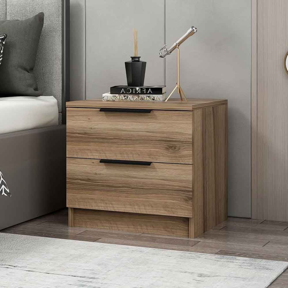Kaspian Wooden Bedside Cabinet With 2 Drawers in Walnut