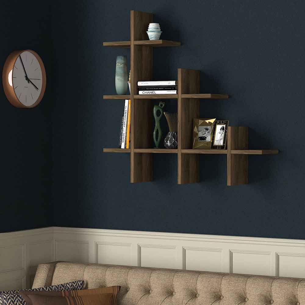 Kaspian Wooden Hall Hung Shelving Unit in Walnut