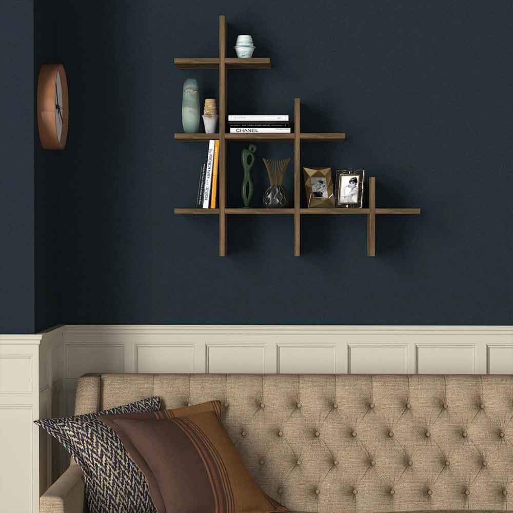 Kaspian Wooden Hall Hung Shelving Unit in Walnut