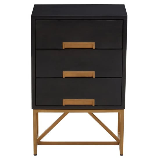 Kassel Mango Wood Side Table With 3 Drawers In Black