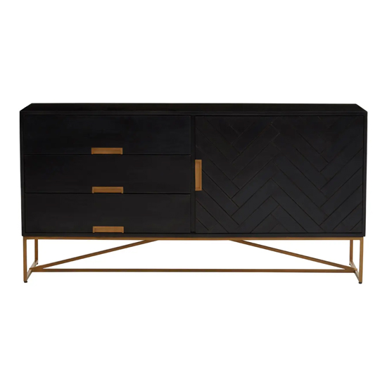 Product photograph of Kassel Mango Wood Sideboard With 1 Door 3 Drawers In Black from Furniture in Fashion