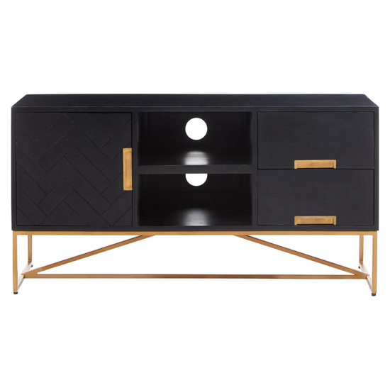 Kassel Mango Wood TV Stand With 1 Door 2 Drawers In Black Furniture