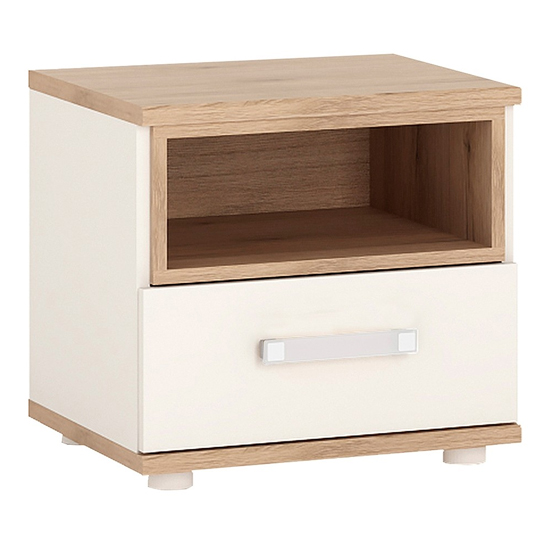 Read more about Kast wooden bedside cabinet in white high gloss and oak