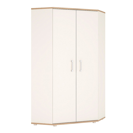 Kast Wooden Corner Wardrobe In White High Gloss And Oak Furniture in