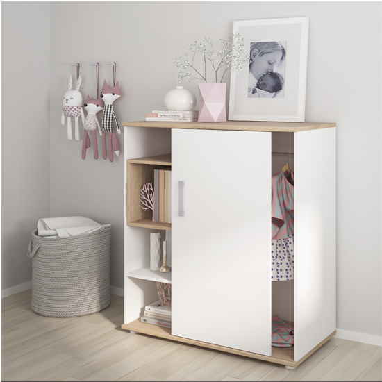 Kast Wooden Low Storage Cabinet In White High Gloss And Oak_4