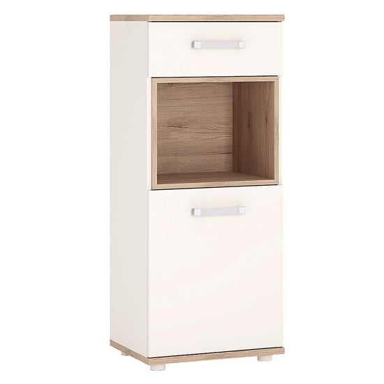 Kast Wooden Narrow Storage Cabinet In White High Gloss And Oak_1