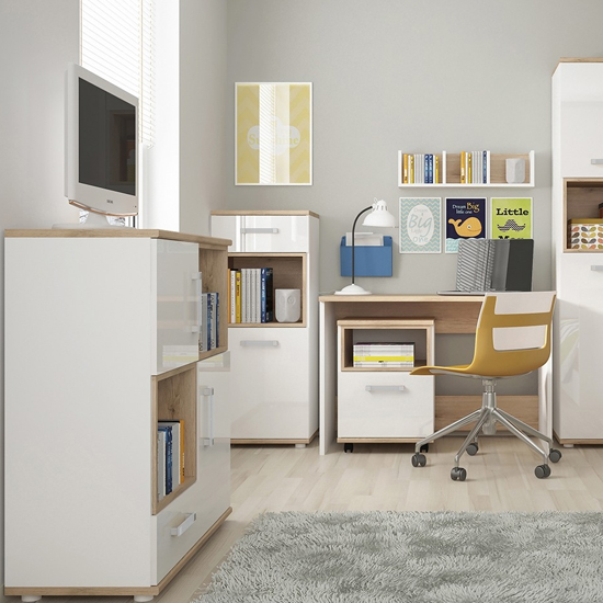 Kast Wooden Open Storage Cabinet In White High Gloss And Oak_4