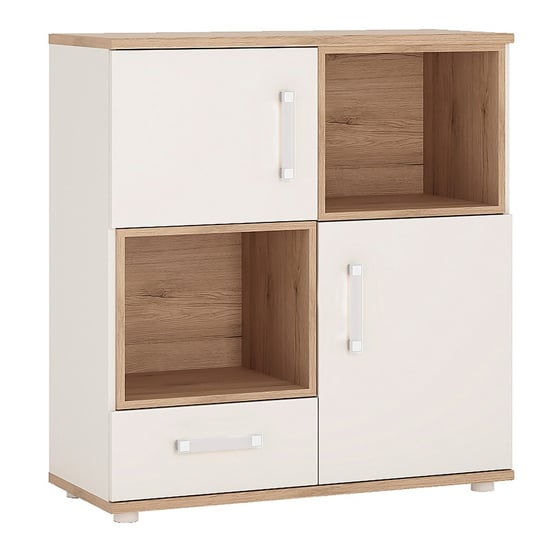 Kast Wooden Open Storage Cabinet In White High Gloss And Oak_1