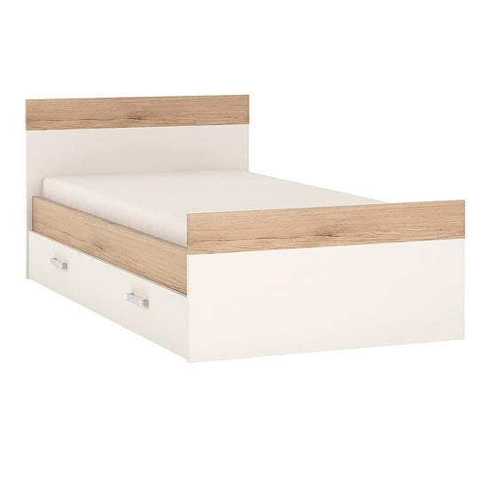 Kast Wooden Single Bed With Drawer In White High Gloss And Oak_1
