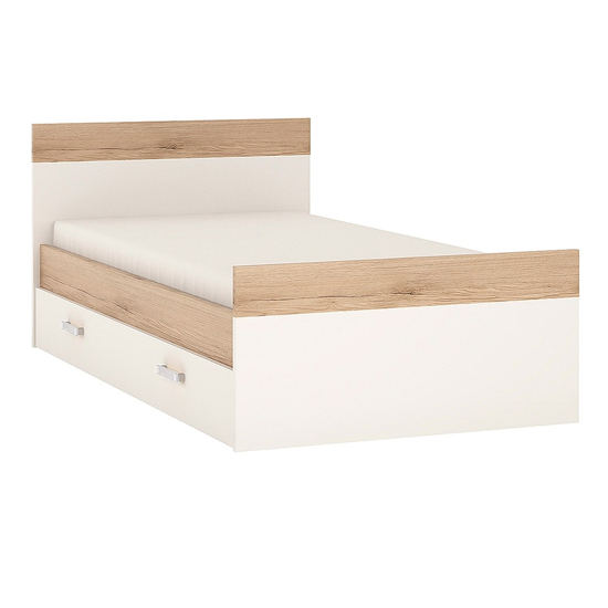 Photo of Kast wooden single bed with drawer in white high gloss and oak