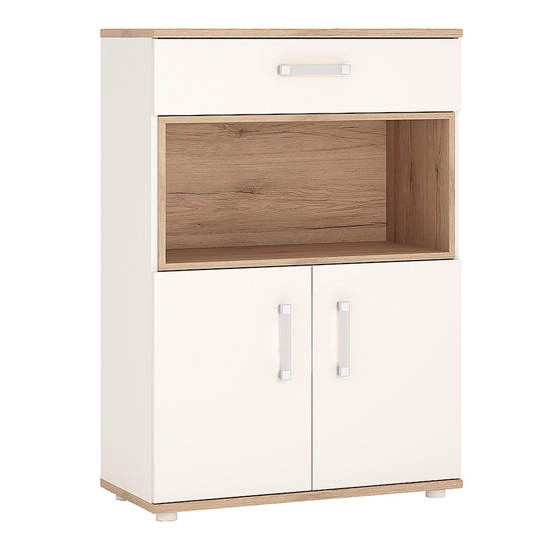 Kast Wooden Storage Cabinet In White High Gloss And Oak