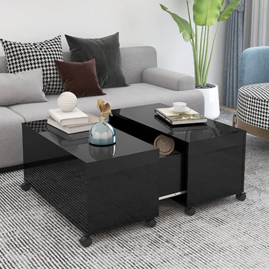 Katashi High Gloss Coffee Table With Castors In Black