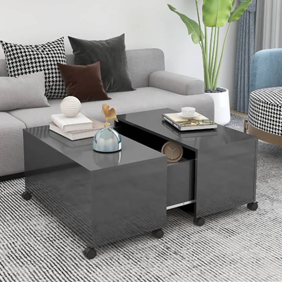 Photo of Katashi high gloss coffee table with castors in grey
