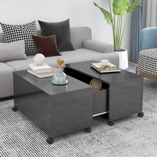 Product photograph of Katashi High Gloss Coffee Table With Castors In Grey from Furniture in Fashion