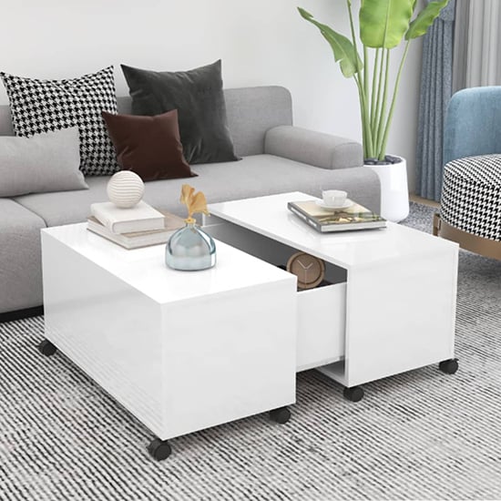 Katashi High Gloss Coffee Table With Castors In White_1
