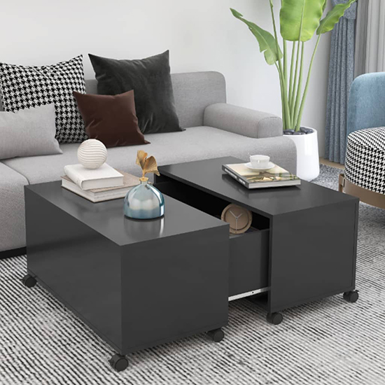 Read more about Katashi wooden coffee table with castors in grey