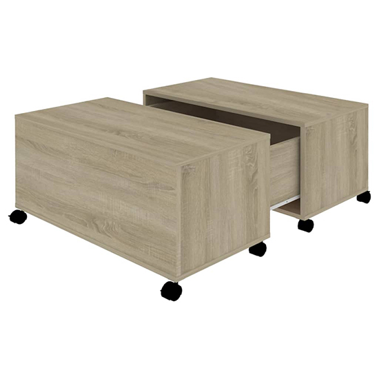 Katashi Wooden Coffee Table With Castors In Sonoma Oak