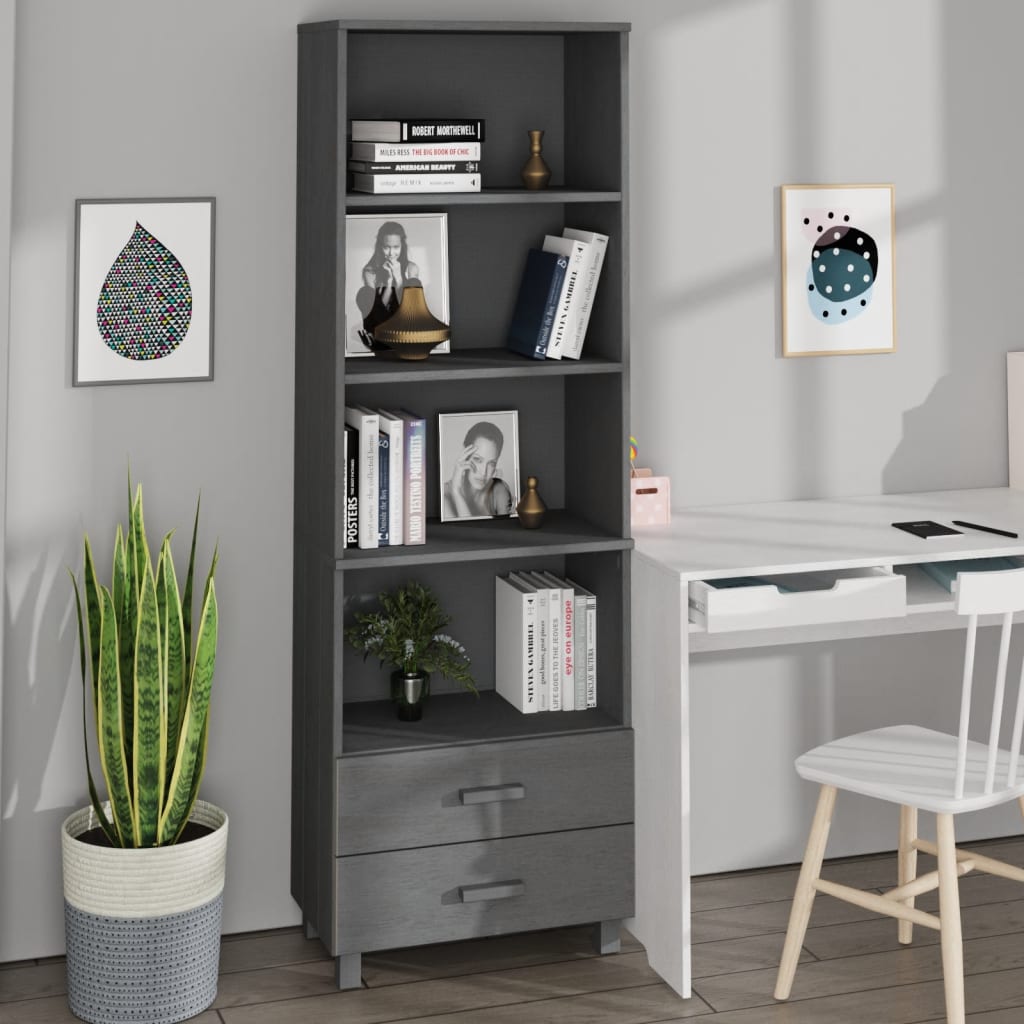 Photo of Kathy solid pinewood bookcase with 2 drawers in dark grey
