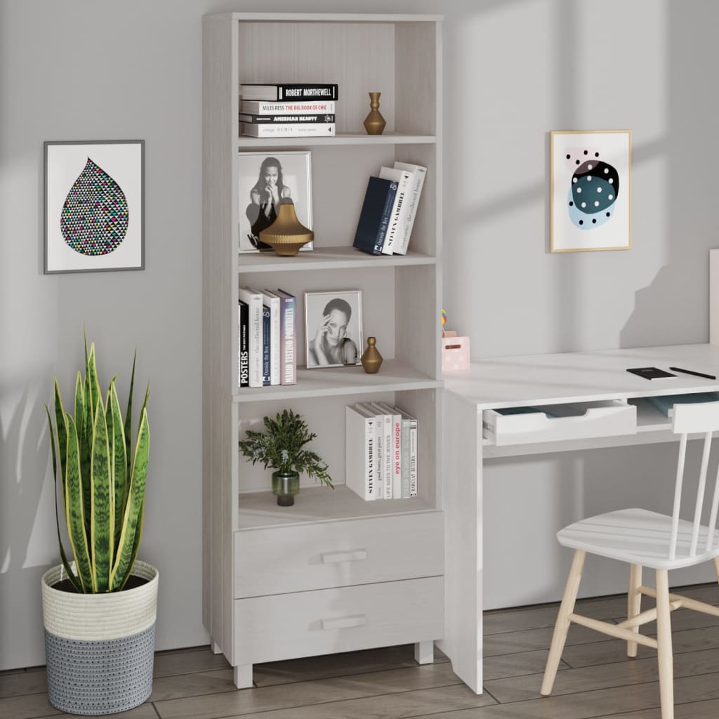 Read more about Kathy solid pinewood bookcase with 2 drawers in white