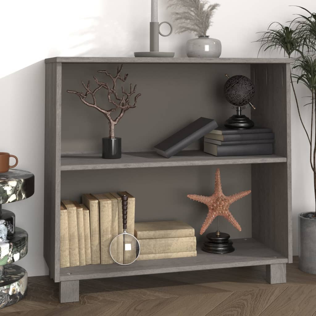 Kathy Solid Pinewood Bookcase With 2 Shelves In Light Grey