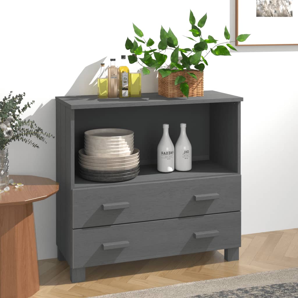 Kathy Solid Pinewood Sideboard With 2 Drawers In Dark Grey_1