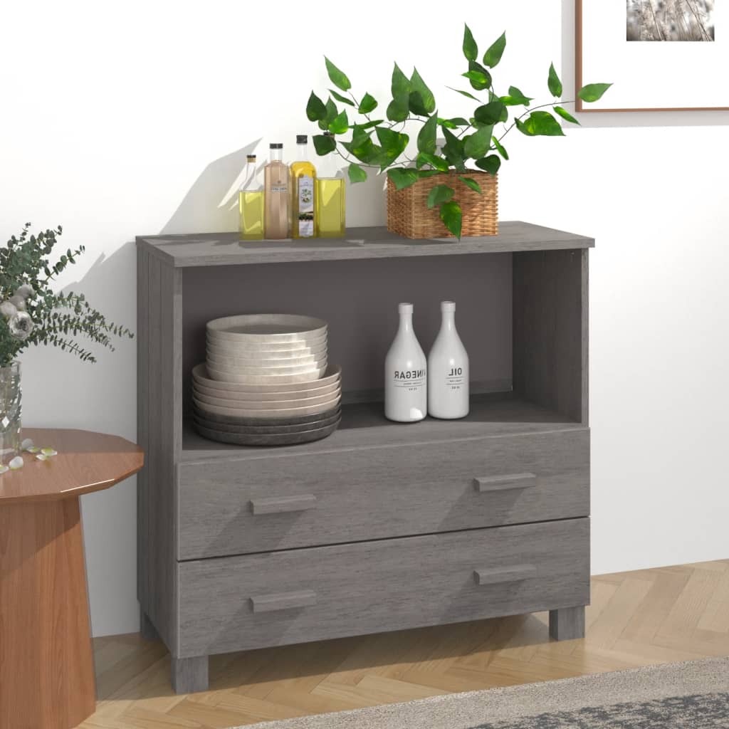 kathy solid pinewood sideboard with 2 drawers in light grey